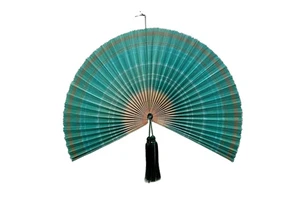 Hot Sale Custom Color Mint Bamboo Silk Fans 1000 Handmade Coastal Design Abstract Pattern Rope-Fixed Bamboo Hand Fans Wholesale
