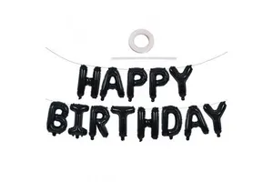 Black Happy Birthday Balloons Banner Foil Letters Banner Bunting Girls Boys Kids Adults Birthday Decorations Party Supplies