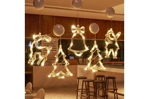 Custom LED Christmas Lights Snowman Jingle Bells Five-Pointed Star Window Suction Lights & Holiday Room Decor