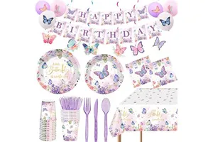 Butterfly Fairy Theme Tableware Party Decoration Sets Birthday Supplies Plates Pull Flags Napkins Kid Party Decorations