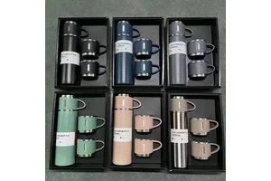 Cross-border One Cup Three Lids Vacuum Insulated Stainless Steel Cup Outdoor Household High-end Portable Water Cup Set Logo