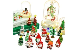 Handmade Glass Christmas Tree & Santa In Glass Dome - Miniature Festive Figurine For Desktop Gift Glass Xmas Ornament