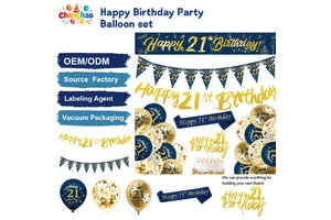 Wholesale Blue Gold Men's 40/50/60/70th Birthday Party Kit Happy Birthday Banner Balloon Set Adult 40th Male Birthday Decoration