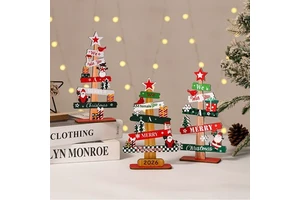 Cross-border New 2026 Wooden Christmas New Year Desktop Ornaments English Letters Santa Claus Snowman Star Designs-Creative