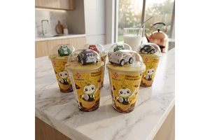Custom Logo & Specification Halal Kids Birthday Favor Snack Wholesale Surprise Cup Chocolate Filled Biscuit With Mini Car Toy