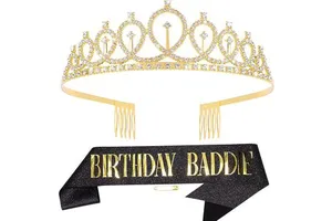 Birthday Crown and Sash for Women Birthday Baddie Decorations Set Rhinestone Tiara Valentine's Day Adult Party Decorations