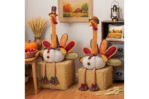 Erzheng New Thanksgiving Turkey Doll Retractable Cloth Faceless Ornaments 49x21x78cm Harvest Festival Classic Cute Gift