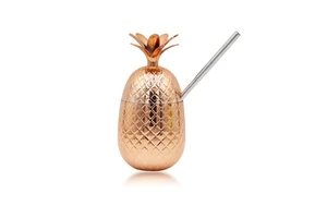 Tropical Pineapple Shaped Plastic Water Cup 450Ml with Straw Party Supplies for Adults Beach Holiday Birthday Wedding