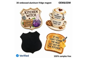 Embossed 3D Aluminum Coffee Kitchen Fridge Magnet 3x3inch Funny Kitchen Witch Morning Sip Souvenir For Cafe Bar Home Decor Gift