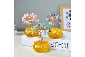 Abundance & Positive Energy Decor Natural Crystal Money Tree Set With Yellow Treasure Bowl Base Handmade Fashion Trend