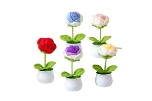 Birthday Mother's Day Gift Wool Flower Handmade Decoration Potted Crochet Sunflower Finished Handmade Knitting Crochet Rose