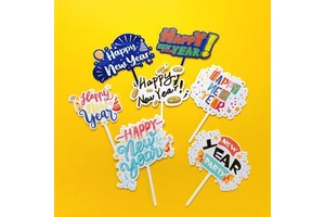 Colorful Acrylic Happy New Year Cake Topper for Party Cake Decoration Dessert Decorations