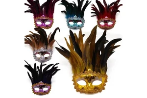 Carnival Masquerade Rooster Feather Mask Halloween Festival Ball Venetian Party Performance Costume Eye Mask Party Decor