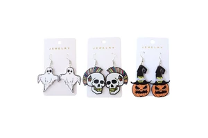 Women's Halloween Acrylic Cartoon-Printed Ghost Skull Pumpkin Drop Earrings-European-American Festival Party Ear Charms