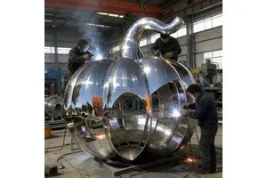 Striking Large Size Mirror Outdoor Farm Decor Stainless Steel Pumpkin Sculpture