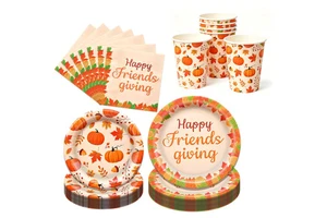 Thanksgiving Paper Plates Napkins Cups Fall Pumpkins Paper Plates Autumn Tableware Set for Harvest Thanksgiving Party Supplies