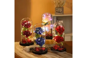 Valentine's Day Mother's Day Handmade Preserved Flower LED Lights Glass Dome Eternal Rose Ornaments Long Lasting 3-5 Years Home