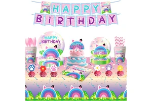 Gaby Magic House Themed Birthday Party Supplies Set Including Paper Plates Cups Banner Balloons for Kids Celebration Decorations