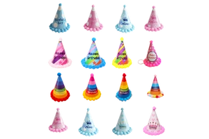 Colorful Paper Birthday Party Hats With Pom Pom for Kids Adults Cone Photo Booth Props Birthday Party Decorations Supplies