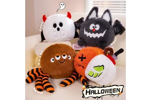Wholesale Halloween Plush Toys Black Bat Spider Ghost Stuffed Animal Boys' Gift with Plush Skull Pumpkin Doll