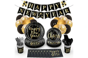 Cross-border New Year Party Theme Disposable Items New Year's Happy Party Tableware and Decorations