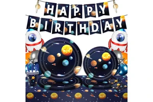 Kids Space Birthday Theme Party Decorations Happy Birthday Banner and Tableware Paper Supplies