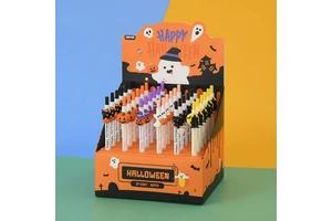 Halloween Themed Novelty Gel Pens Featuring Interesting Pumpkin and Skull Designs for Children.