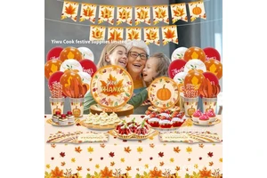 Autumn Party Decorations Maple Leaf Theme Thanksgiving Tableware Set Napkins Dinner Paper Cups Party Tableware Decorations