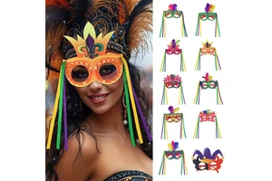 Carnival Masque Half Face Masque with Feathers Festive Dress-up Masque for Mardi Gras Party Venice Prom Supplies