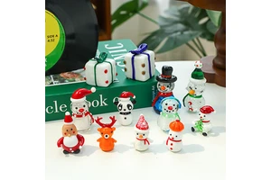 2025 New Christmas Holiday Creative Home Gifts Christmas Snowman Elk Cartoon Mini Desktop Ornaments Colorful Glass Craft