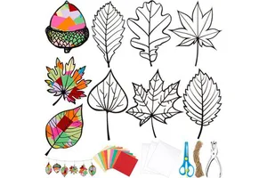 Thanksgiving Fall Paper Craft for Kids DIY Autumn Tissue Paper Leaf Suncatcher Kit DIY Crafts Art Thanksgiving Party Supplies