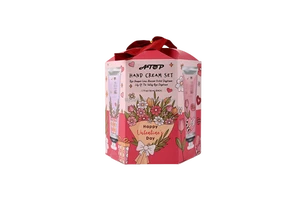 Valentine's Day Hand Cream Set Featuring 5 Moisturizing Lotions with Floral Scents in an Elegant Hexagonal Ribbon Bow Gift Box