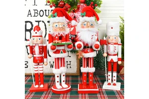 Traditional Design Handmade Painted Plaid Wooden King Nutcracker Figurine Fairy Theme Wall Hanging Holiday Decoration Hatty