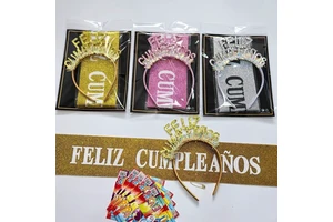 Spanish Happy Birthday Colorful Shiny Non-Woven Fabric Gold Powder Headband Party Supplies Adult Universal Decoration Photo