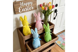 Wholesale High Quality Easter Flocking Rabbit Colorful Desktop Ornaments Kid Gift for Home Party Festival Decoration