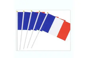 Cheap Stock 14*21cm Small Mini France Flag French Hand Held Stick Flag for Parade Waving Bastille Day Decorations