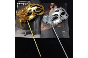Hstyle MJA215 Venetian Masquerade Carnival Party Half Face Flower Halloween Carnival Party Mask Hand-held Masquerade Party Mask