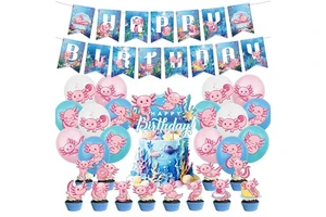 Axolotl Kids Party Decorations Bundle Happy Birthday Balloons Cake Topper 1st Birthday Supplies for Boys Girls Salamander Theme
