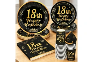 Vintage Black Gold 18th Birthday Party Tableware Supplies 18th Birthday Decorations for Women Party Decorations Party Supplies