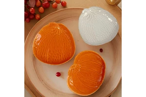 Multi-use Ceramic Pumpkin Plate Dessert/Appetizer Dish & Thanksgiving Gift Harvest Season Stoneware for Party& Gift