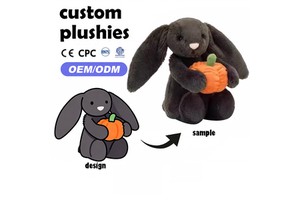 Customization Super Soft Plush Halloween Pumpkin Bear Grey Bunny Kids Stuffed Rabbit Dolls Gold Stamping Stress Relief