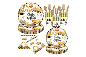 Excavator Birthday Party Decorations Baby Shower Party Supplies Disposable Tableware Set Cartoon Car Party Set