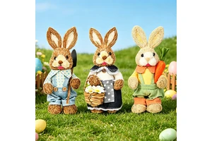 New Handmade Gift Product Artificial Animal Easter Decoration Handmade Straw Bunny Toys for Home Shop Decoration Easter Day