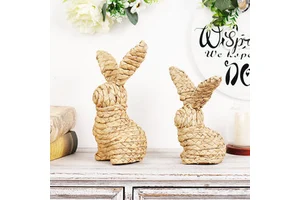 New Product SYWA135 Easter Decorations Hand-woven Straw Bunny Creative Home Craft Ornaments Indoor
