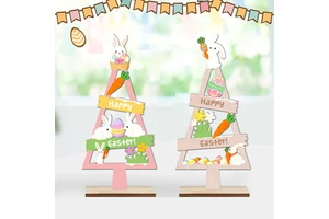 Cross-border Durable Easter Mini Desktop Bunny Egg Wooden Ornaments Holiday Atmosphere Scene Decorative Crafts