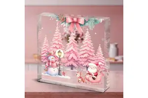 Thanksgiving Holiday Supplies New Year Christmas Party Props Pink Acrylic Modern Ornaments UV Printed 10x10x1cm ZY Brand