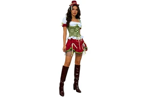 Bavarian Beer-Themed Oktoberfest Costume Set Women 2-Piece Short Style Fancy Dress with Hat for Party Celebration