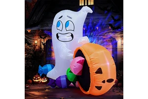 1.5-meter Halloween Inflatable Ghost Pumpkin Bucket Colorful Candy with LED Lights Outdoor Garden Decoration