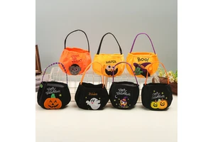 Handheld Embroidered Candy Bag for Halloween Children's Festival Decorations with Ghost Pumpkin Lantern Trick-or-Treat Accessory