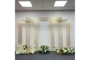 Adjustable Gold Wrought Metal Frame Arch Wedding Party Events DIY Decoration Square Backdrop Curtain Stand Yarn Iron New Year
